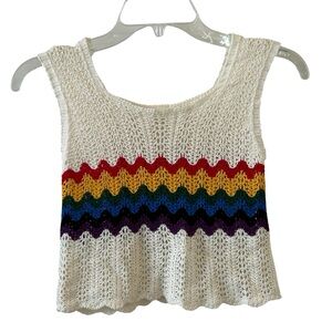 Rasta Knit Women's Cropped Tank XS Cream Blue Yellow Red Purple
